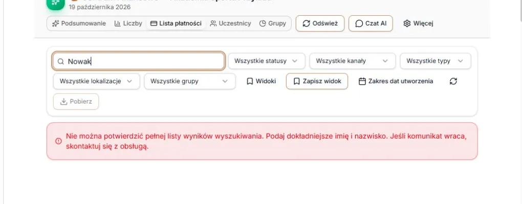 Niepełnego wyszukiwania nie przedstawia się jako pustego lub kompletnego wyniku
