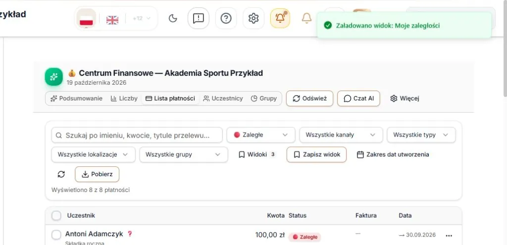 Załadowany widok Moje zaległości