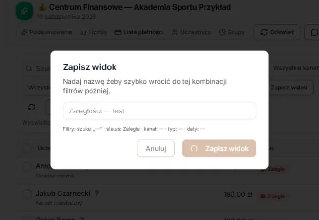 Okno czeka na potwierdzenie zapisu widoku