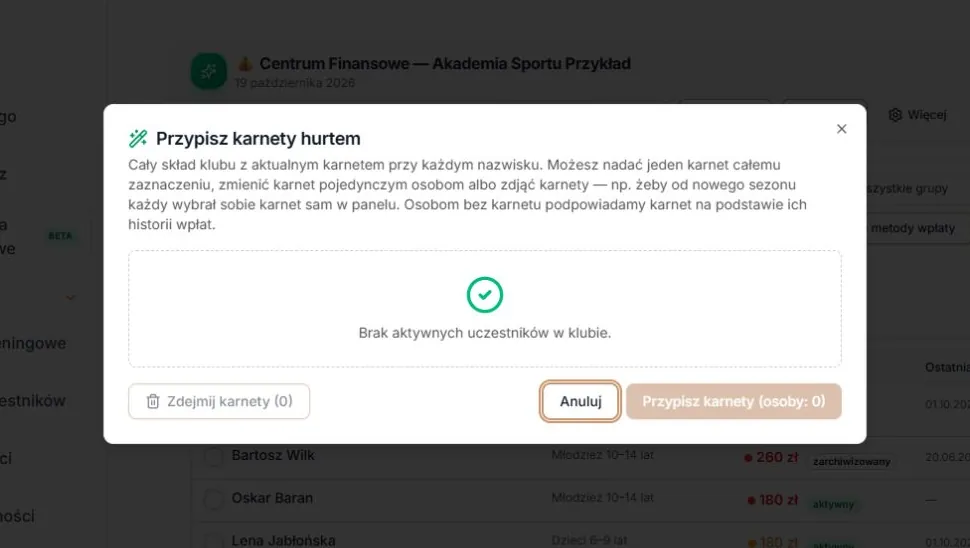 Prawidłowo odczytany pusty skład klubu