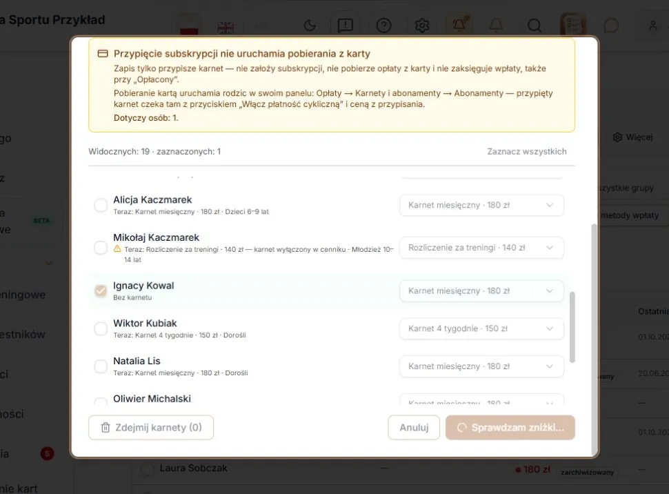 Trwa sprawdzanie zniżek — wybór i zamknięcie chwilowo zablokowane