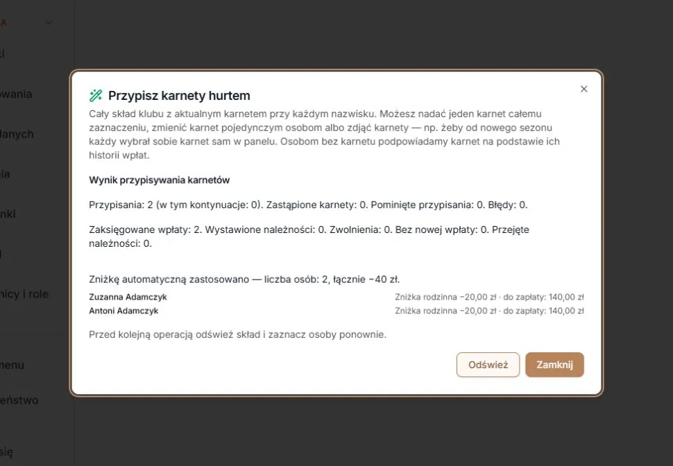 Zastosowane zniżki i kwoty końcowe pozostają w wyniku