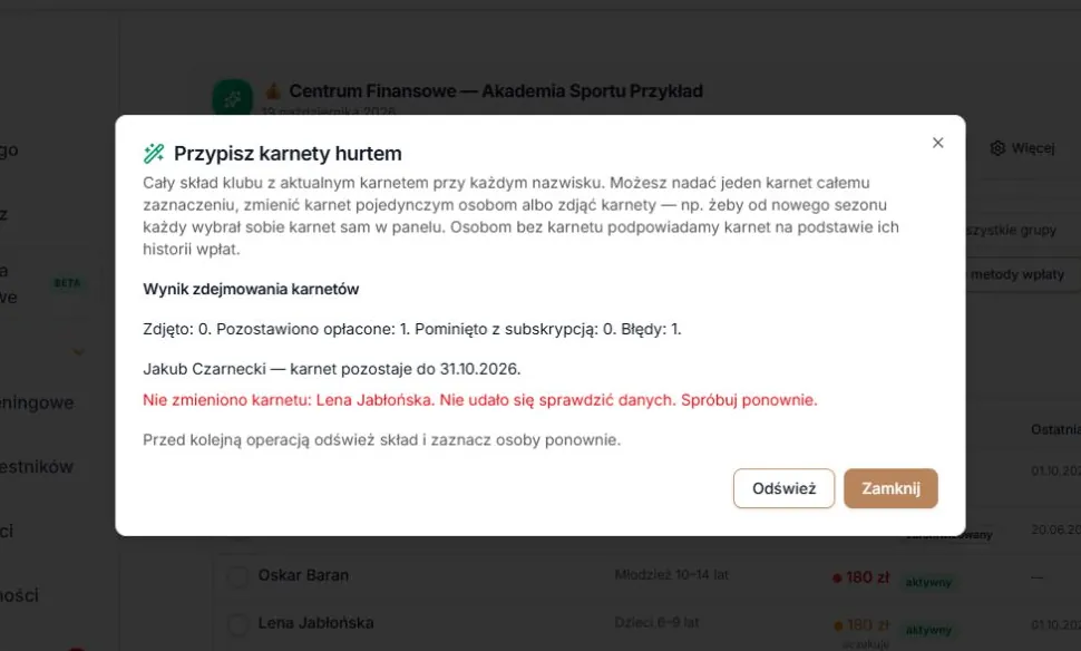 Oddzielne potwierdzenie pozostawionego karnetu i błędu drugiej osoby