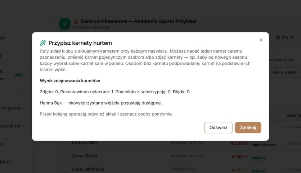 Opłacone niewykorzystane wejścia pozostają dostępne