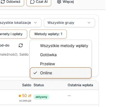 Metoda wpłaty: Online