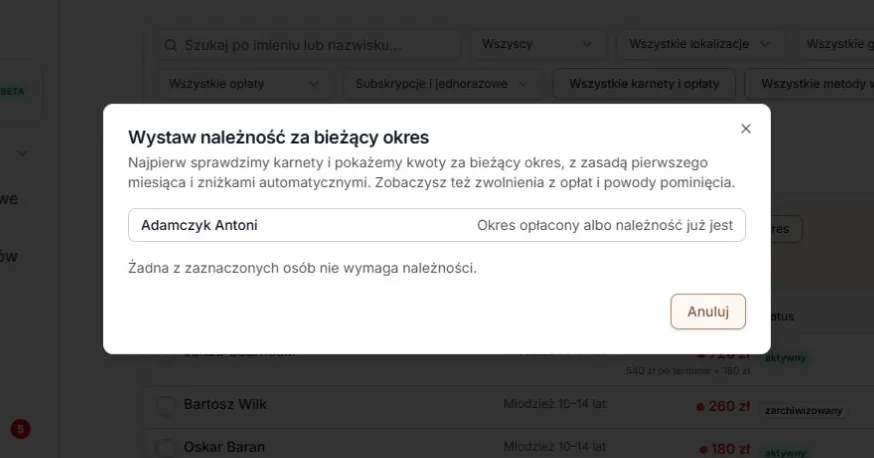Okres już pokryty — nic do wystawienia
