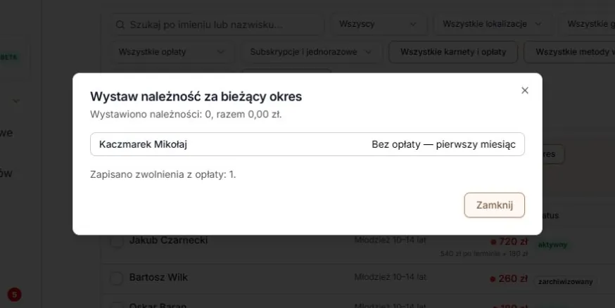 Zapisany bezpłatny okres, bez wystawienia należności