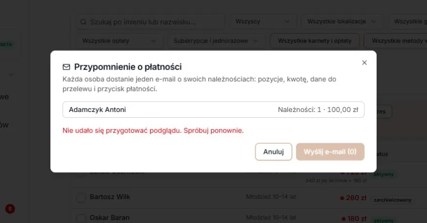 Błąd podglądu — nie można wysłać bez poprawnego odczytu