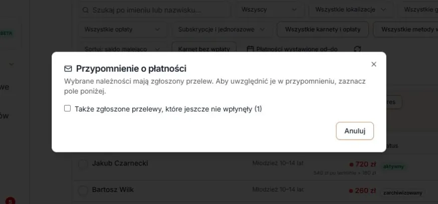 Sam zgłoszony przelew — świadome dołączenie przed przygotowaniem wiadomości