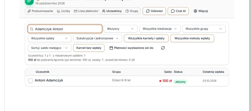 Nazwisko przed imieniem — wybrana jedna osoba