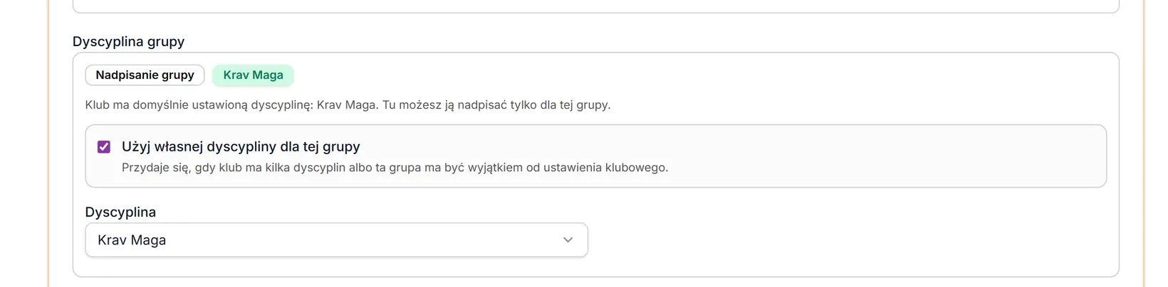 Własna dyscyplina grupy — przełącznik włączony