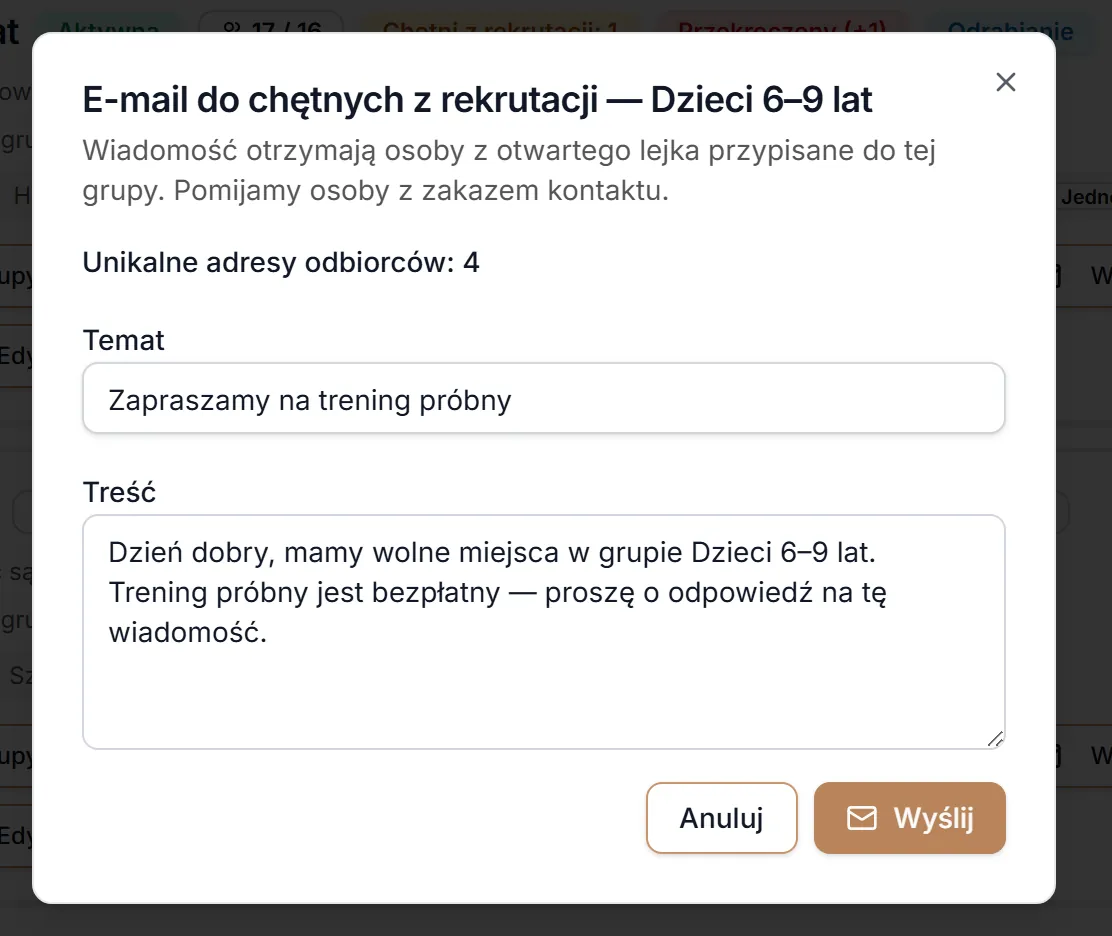 E-mail do chętnych z rekrutacji