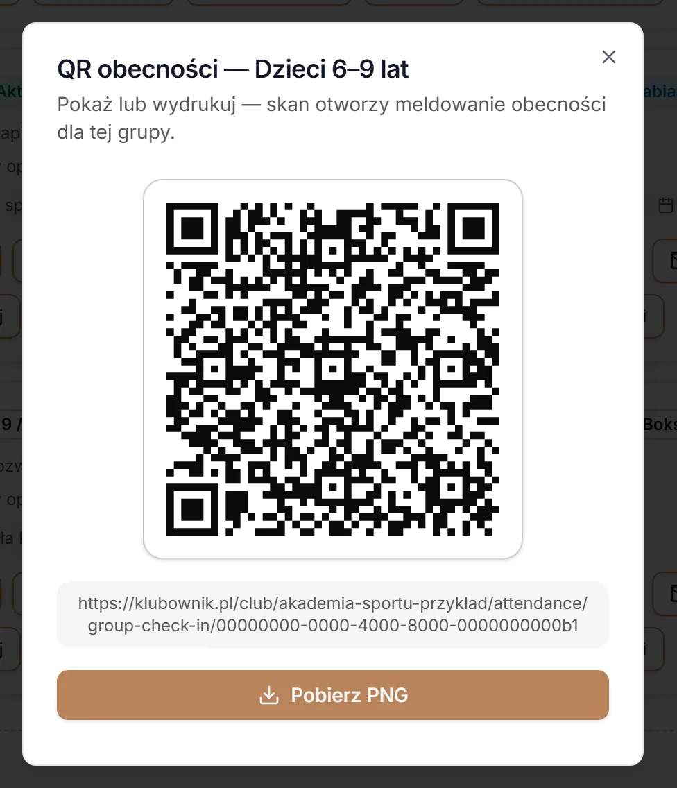 Stały kod QR meldowania obecności