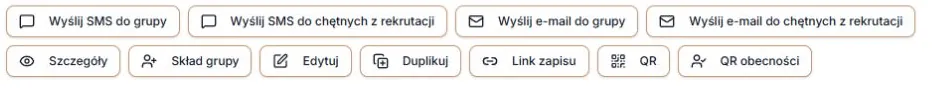 Przyciski wiadomości i Szczegóły na karcie grupy