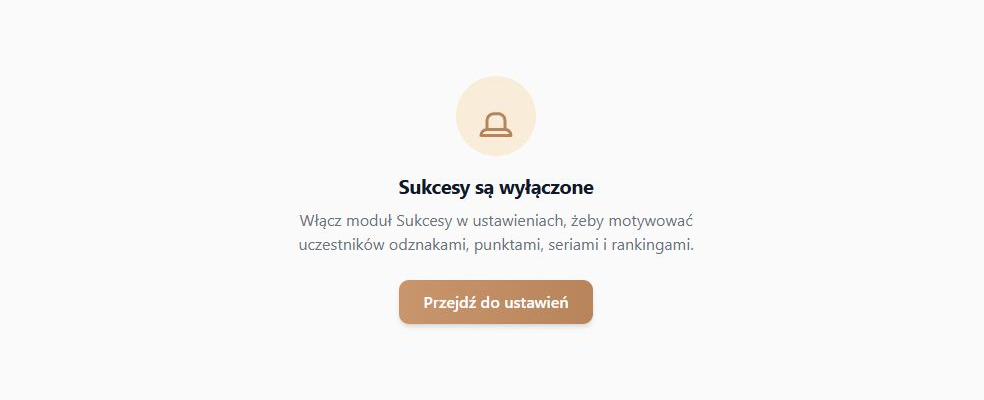 Potwierdzone wyłączenie Sukcesów — rzeczywisty komunikat oraz przejście do konfiguracji; lokalny klub z fikcyjnymi danymi