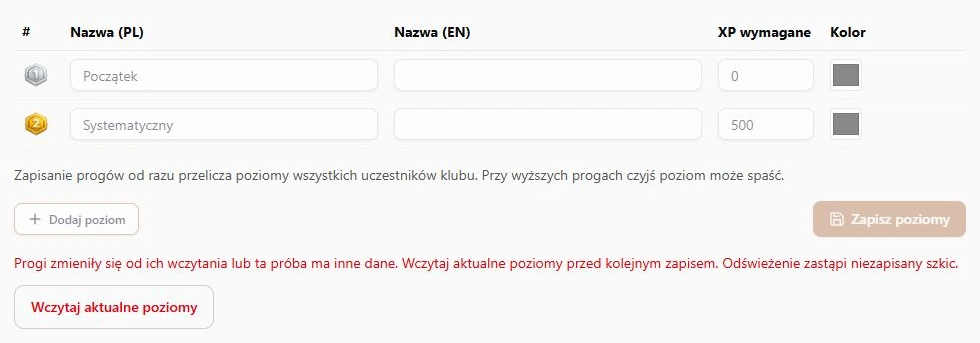 Inny katalog niż przy otwieraniu formularza — blokada nadpisania i wczytanie aktualnych poziomów