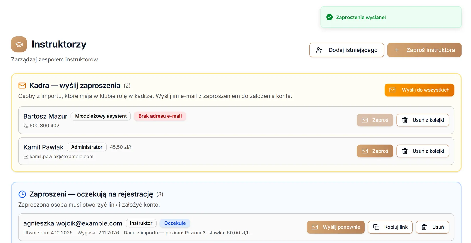 Po kliknięciu „Zaproś”