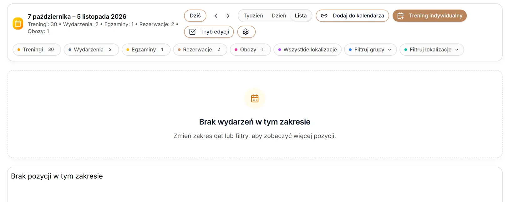 Widok Lista bez pozycji