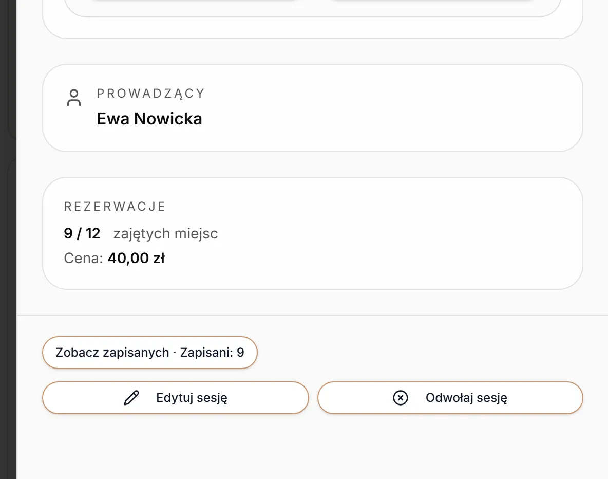 Panel zajęć z zapisami