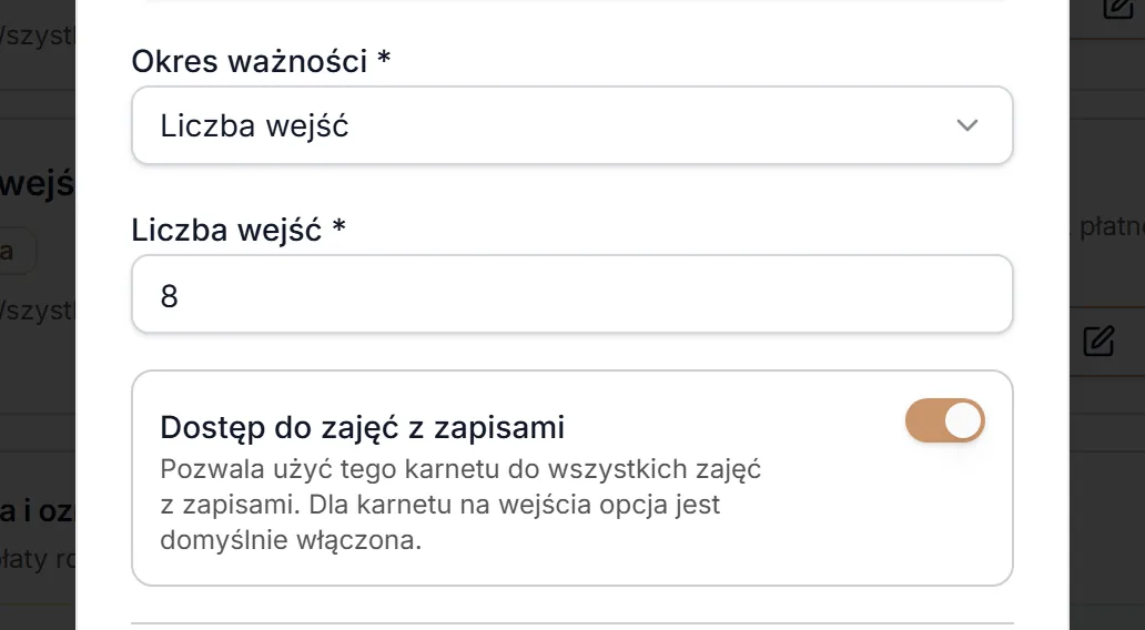 Karnet gotówkowy na wejścia