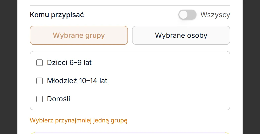 Komu przypisać — wybrane grupy