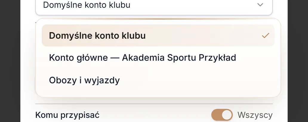 Konto / profil płatności — lista kont