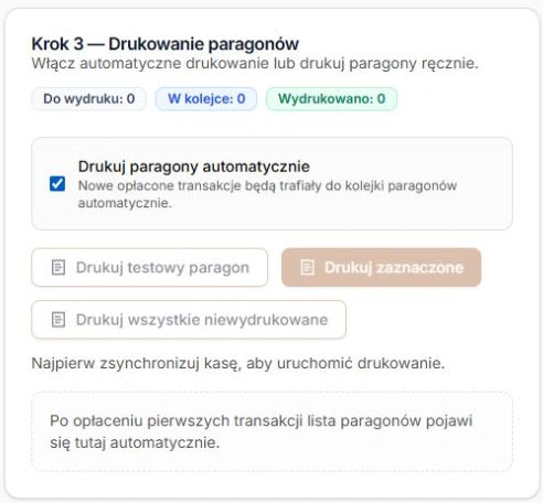Krok 3 — zaznaczenie automatycznego drukowania przed zapisem profilu