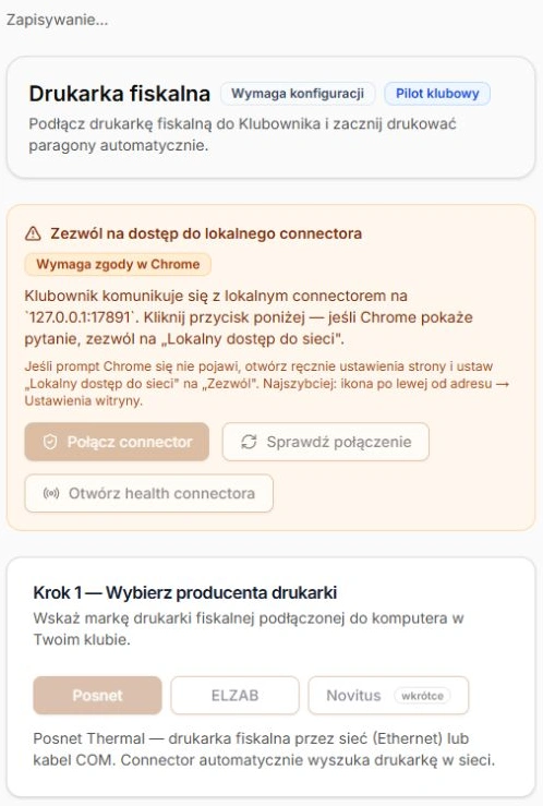 Zapis ustawień — oczekiwanie i zablokowane przyciski panelu