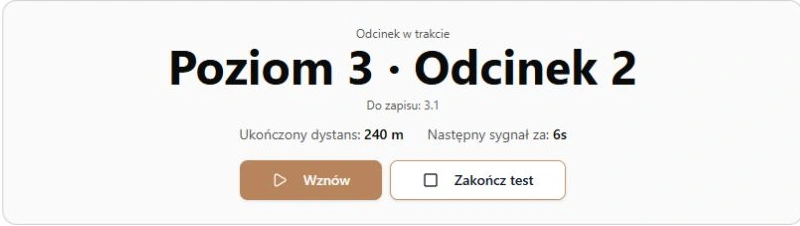 Pauza rzeczywistego testu: odcinek w trakcie i ostatni pełny wynik są pokazane osobno