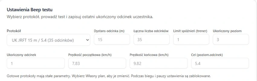 Rzeczywiste ustawienia wariantu UK JRFT: 15 m, 35 odcinków i cel 5.4