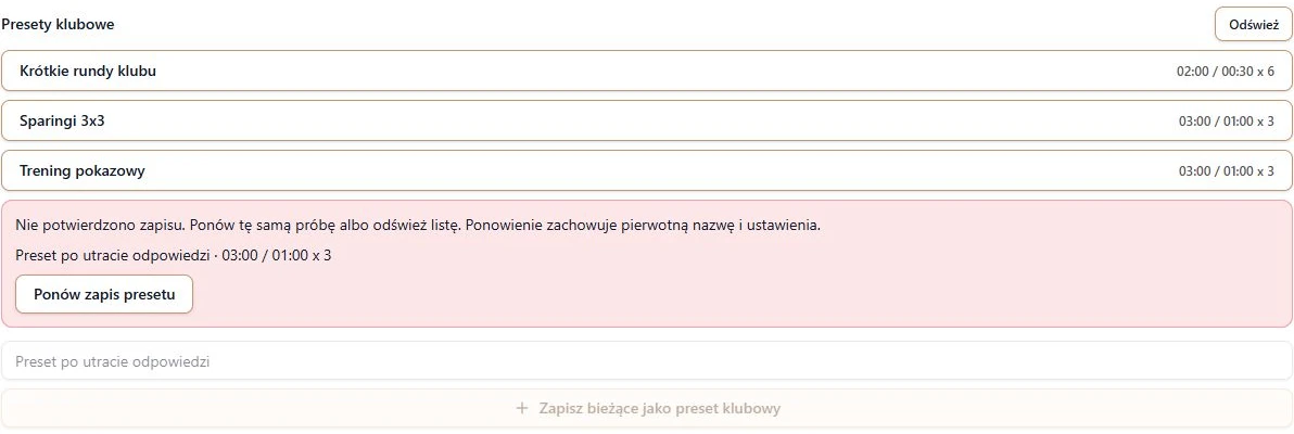 Niepotwierdzona próba z pierwotną nazwą i ustawieniami