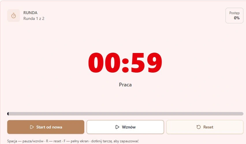 Rzeczywisty minutnik po przywróceniu pauzy: rozpoczęcie od nowa, wznowienie i reset