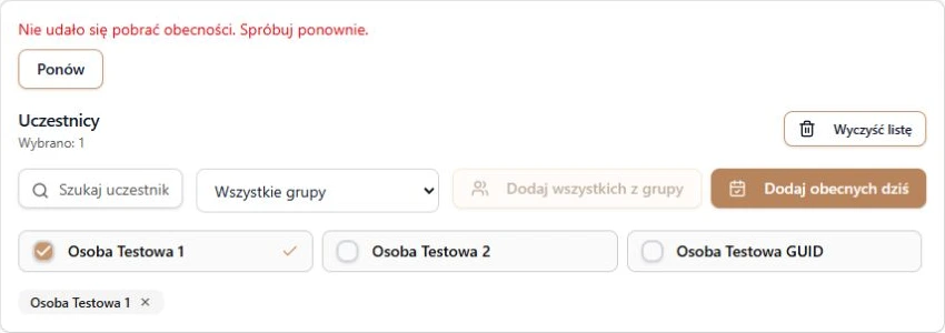 Niepotwierdzona obecność: ponowienie odczytu i zachowany wybór uczestników