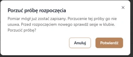 Ostrzeżenie przed porzuceniem próby: pomiar zapisany w klubie pozostaje bez zmiany