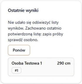 Błąd odświeżenia listy z zachowanym wcześniejszym wynikiem i przyciskiem odczytu