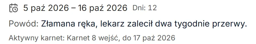 Okres nieobecności i aktywny karnet