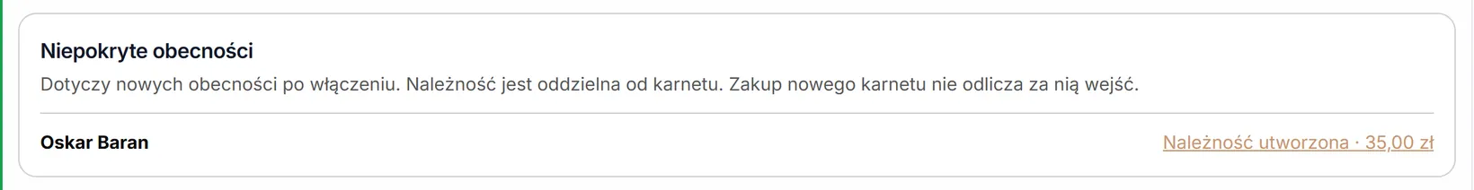 Utworzona należność za obecność