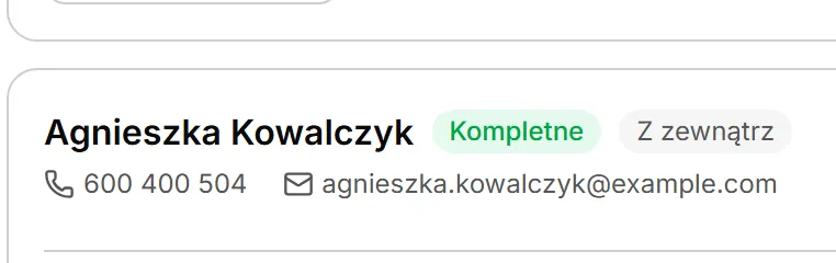 Karta po zmianie statusu na „Kompletne”
