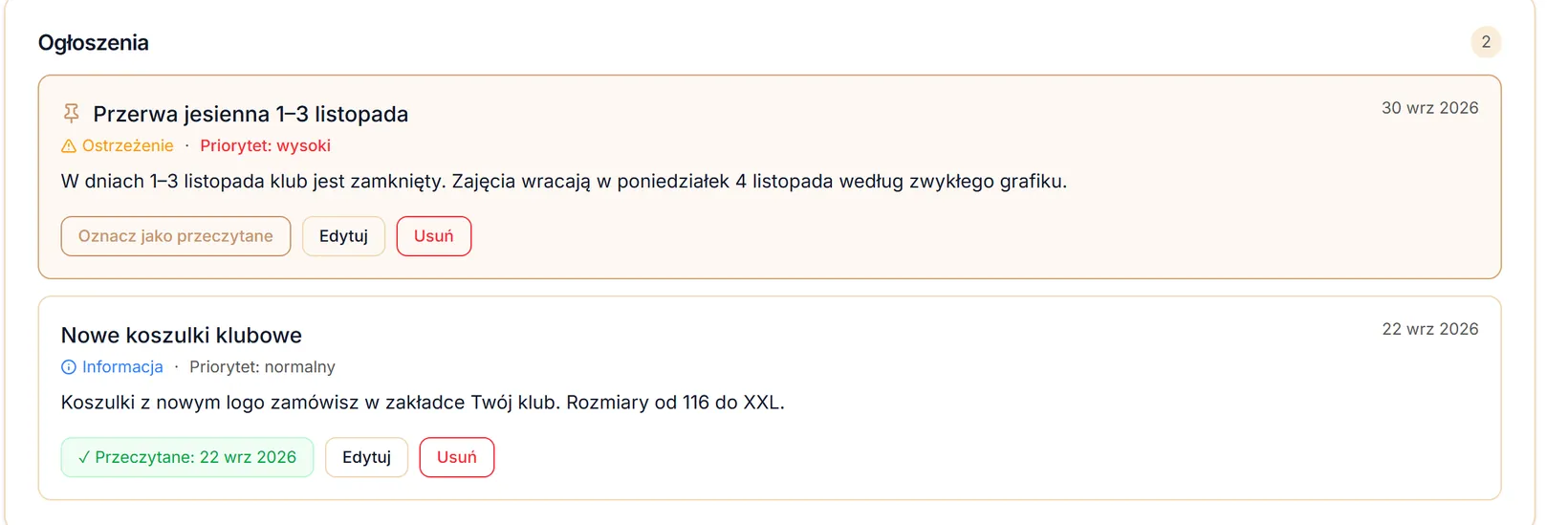 Lista ogłoszeń