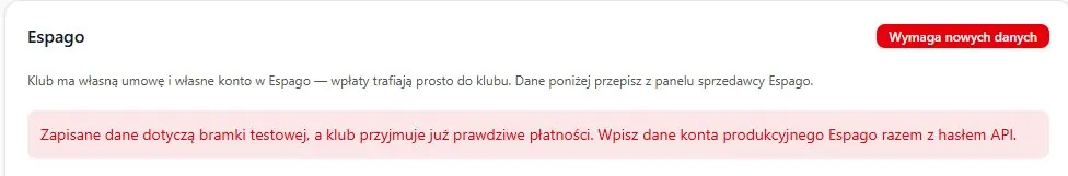 Dane testowe wymagają zastąpienia danymi produkcyjnymi