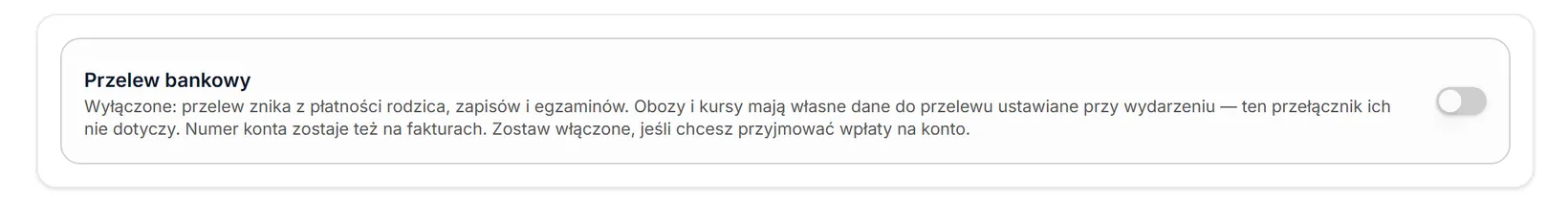 Przelew bankowy wyłączony