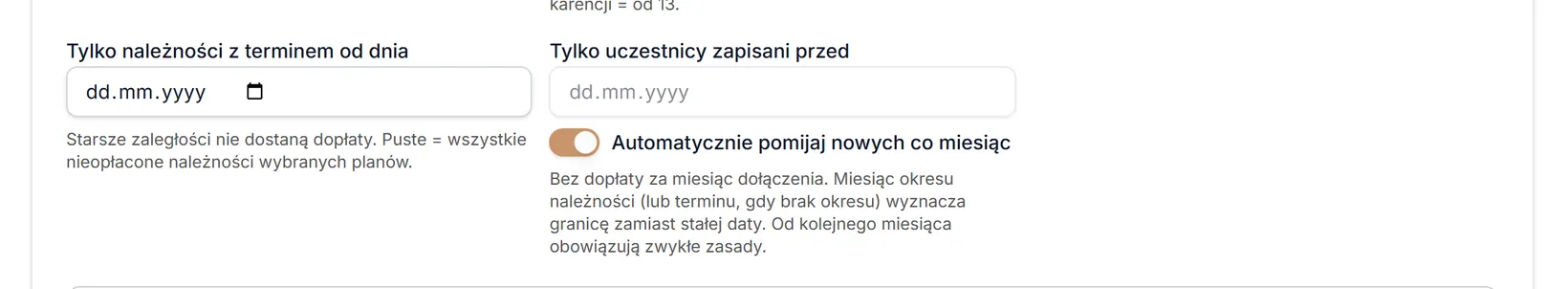 Wyłączenie dopłaty za miesiąc dołączenia