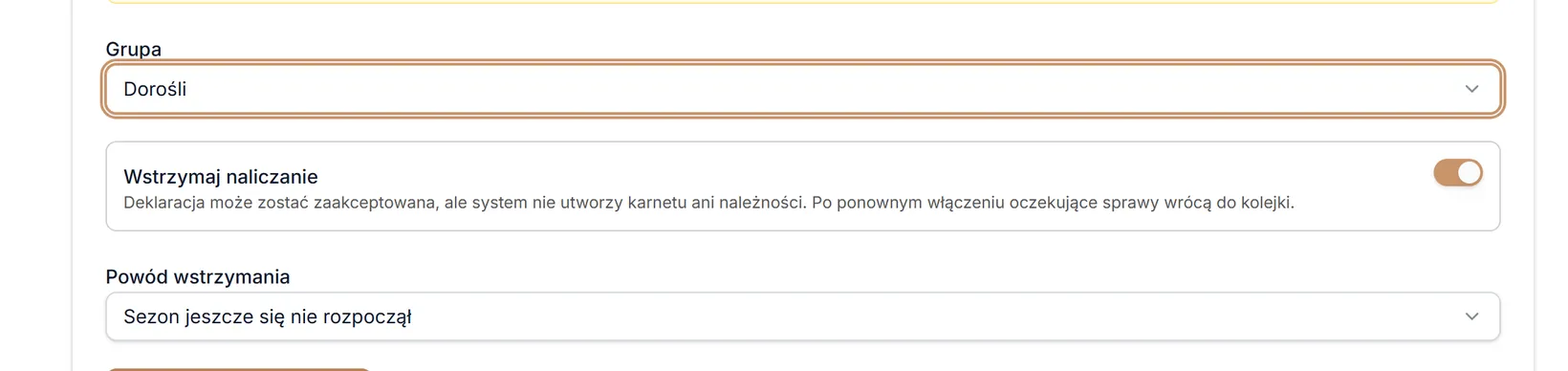 Grupa z wstrzymanym naliczaniem