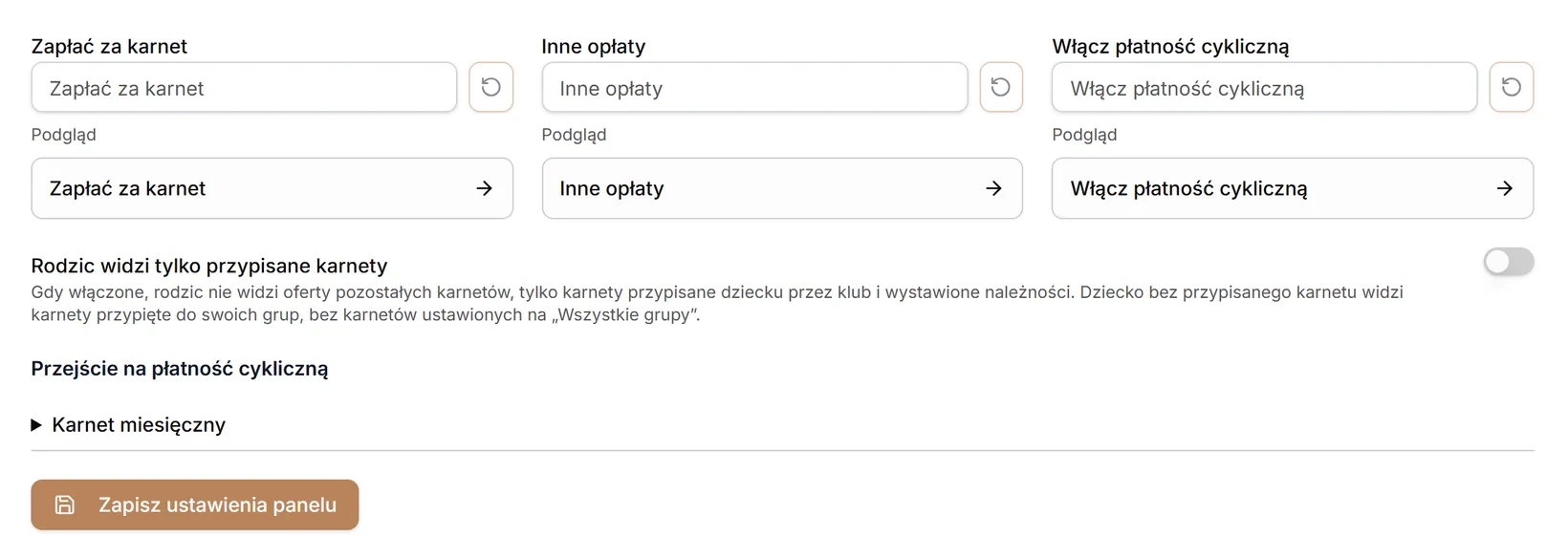 Nazwy przycisków w panelu rodzica