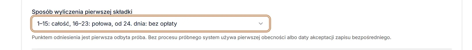 Pierwsza składka według dnia dołączenia