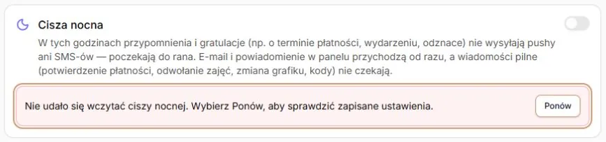 Błąd odczytu — zmiana zablokowana do ponownego odczytania ustawień