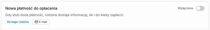 Wiersz wiadomości „Nowa płatność do opłacenia”
