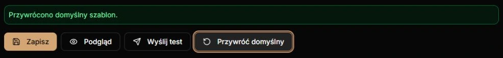 Przywróć domyślny i potwierdzenie — rzeczywisty edytor po kontrolowanym fikcyjnym resecie