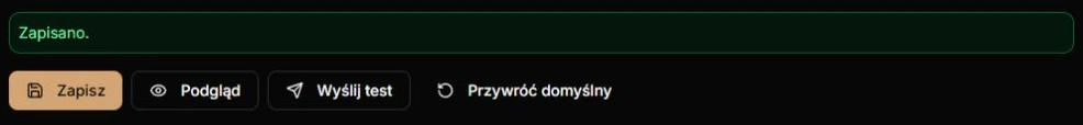 Potwierdzony zapis — komunikat Zapisano i przycisk Zapisz w rzeczywistym edytorze; kontrolowany fikcyjny zapis, bez wysyłki