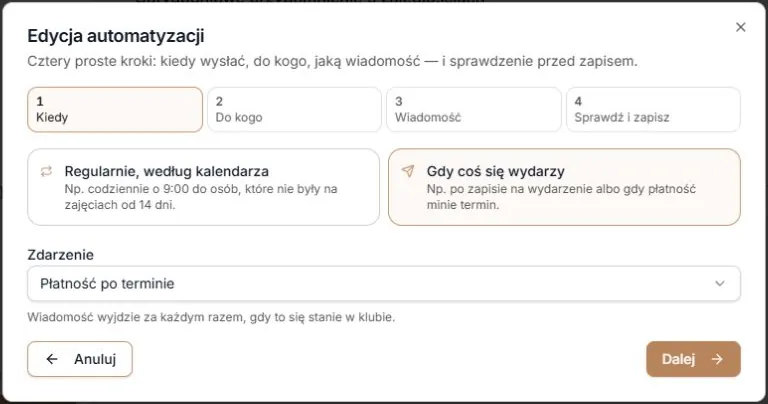 Gdy coś się wydarzy — wybór zdarzenia